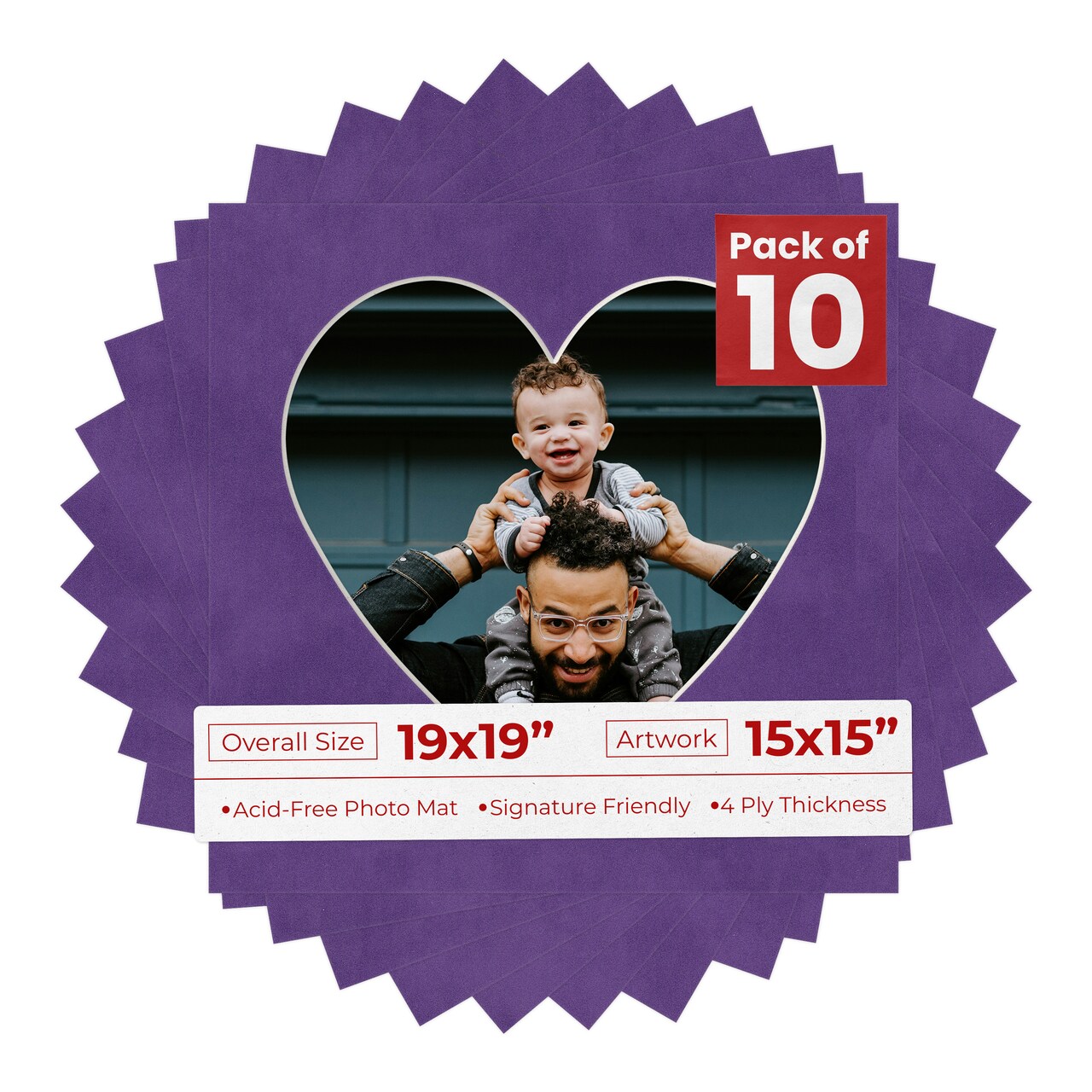 Purple Suede Mat Board for 19x19 Frames - Heart Opening for 15x15 Photos